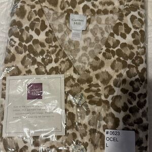 Garnet Hill Brown and Cream Animal Print Flannel Night Shirt Large